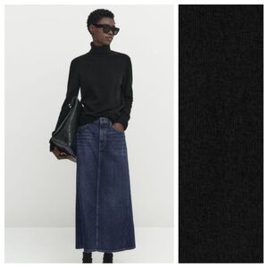 NWT. Massimo Dutti Black Wool/Cashmere Blend Sweater with High Neck. Size M.